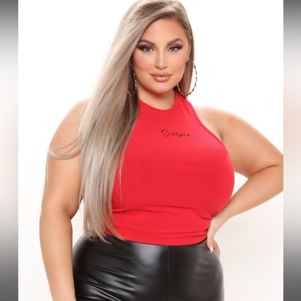 NEW Fashionnova Scorpio Sign Ribbed Fashion Tank Top Red Women’s Plus Size 3X